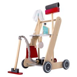 Bayer Chic 2000 Reinigungswagen, Putzwagen aus Holz Staubsauger mit Zubehör
