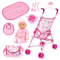 Bayer Design Puppen-Buggy Set mit Zubehör pink Regenbogen Einhorn