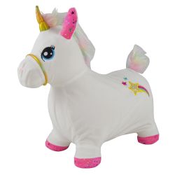 Bayer Chic 2000 aufblasbares Hüpftier mit Stoffbezug Einhorn weiß