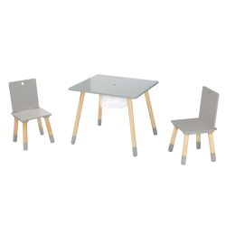 Roba Kindersitzgruppe Set aus Stühlen und Tisch Holz grau lackiert