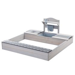 roba Sandkasten Matschküche Massivholz Sandkiste Grau lasiert