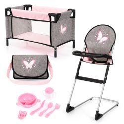 Bayer Design Reise Set 9 in 1 mit Bett und Hochstuhl Schmetterling grau
