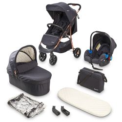 BabyGo Style 3in1 Buggy Sportwagen black rosegold