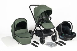 BabyGO Harmony 3in1 Kinderwagen Gestell schwarz Stoff grün