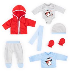Bayer Design Kleider für Puppen 38-42cm Body Hose Jacke rot grau Pinguin