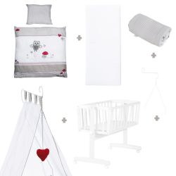 roba Komplettwiegenset Adam & Eule (40x90cm) weiß Feststellfunktion