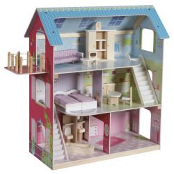 Roba Kids Puppenhaus Holzspielzeug inkl. Zubehör 3 Etagen