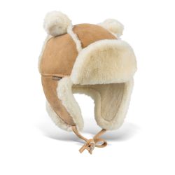 Fellhof Lammfell Babymütze PETZI Veloursleder hellbraun Gr. 44