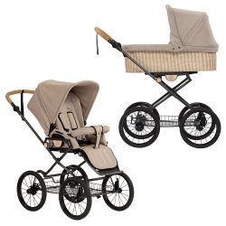 Naturkind Ida - Sand - 2in1 Klassik-Kinderwagen-Set inkl. Babywanne geflochten & Sportsitz 