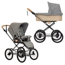 Naturkind Ida - Siebenschläfer - 2in1 Klassik-Kinderwagen-Set inkl. Babywanne geflochten & Sportsitz 