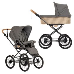 Naturkind Ida - Tulum - 2in1 Klassik-Kinderwagen-Set inkl. Babywanne geflochten & Sportsitz 
