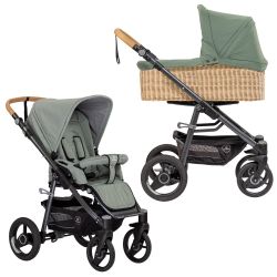 Naturkind Lux Evo - Jade - 2in1 Kinderwagen-Set inkl. Babywanne geflochten & Sportsitz 