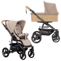 Naturkind Lux Evo - Sand - 2in1 Kinderwagen-Set inkl. Babywanne geflochten & Sportsitz 