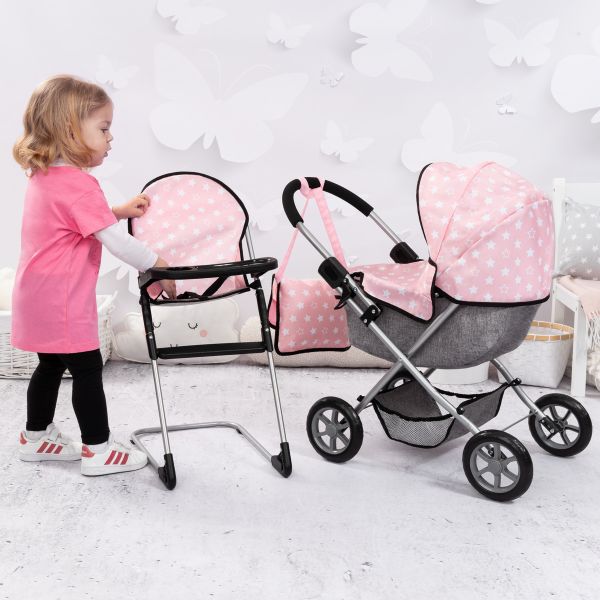 Bayer Design Puppenwagen Set Cosy Hochstuhl Wickeltasche rosa Sterne |  baby-direkt Online-Shop