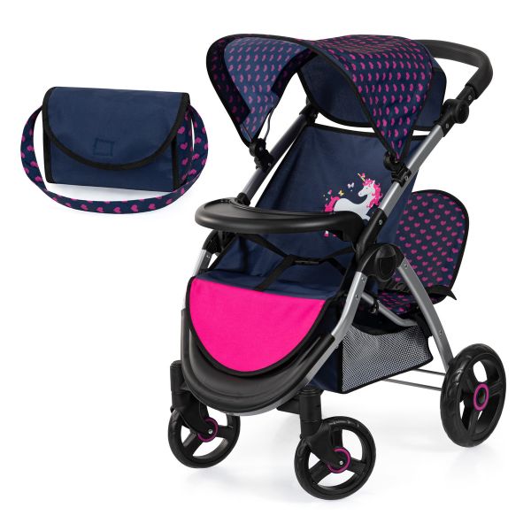 Bayer Design Zwillings-Puppenwagen Twin Star pink Herzchen Einhorn |  baby-direkt Online-Shop