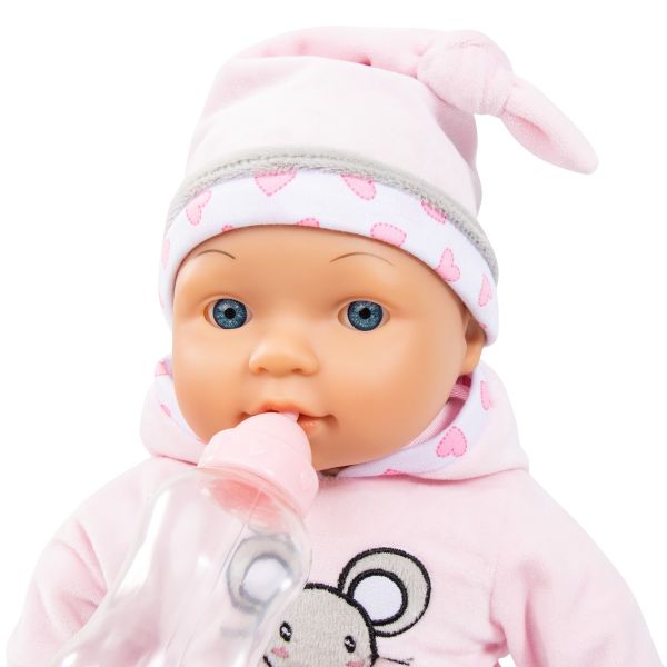Bayer Design 94694AA Interactieve pop Piccolina Magic Eyes, 46 cm, beweegt haar mond, knippert met haar ogen, praat, zacht lichaam, fopspeen, fles en veel accessoires : Bayer Design