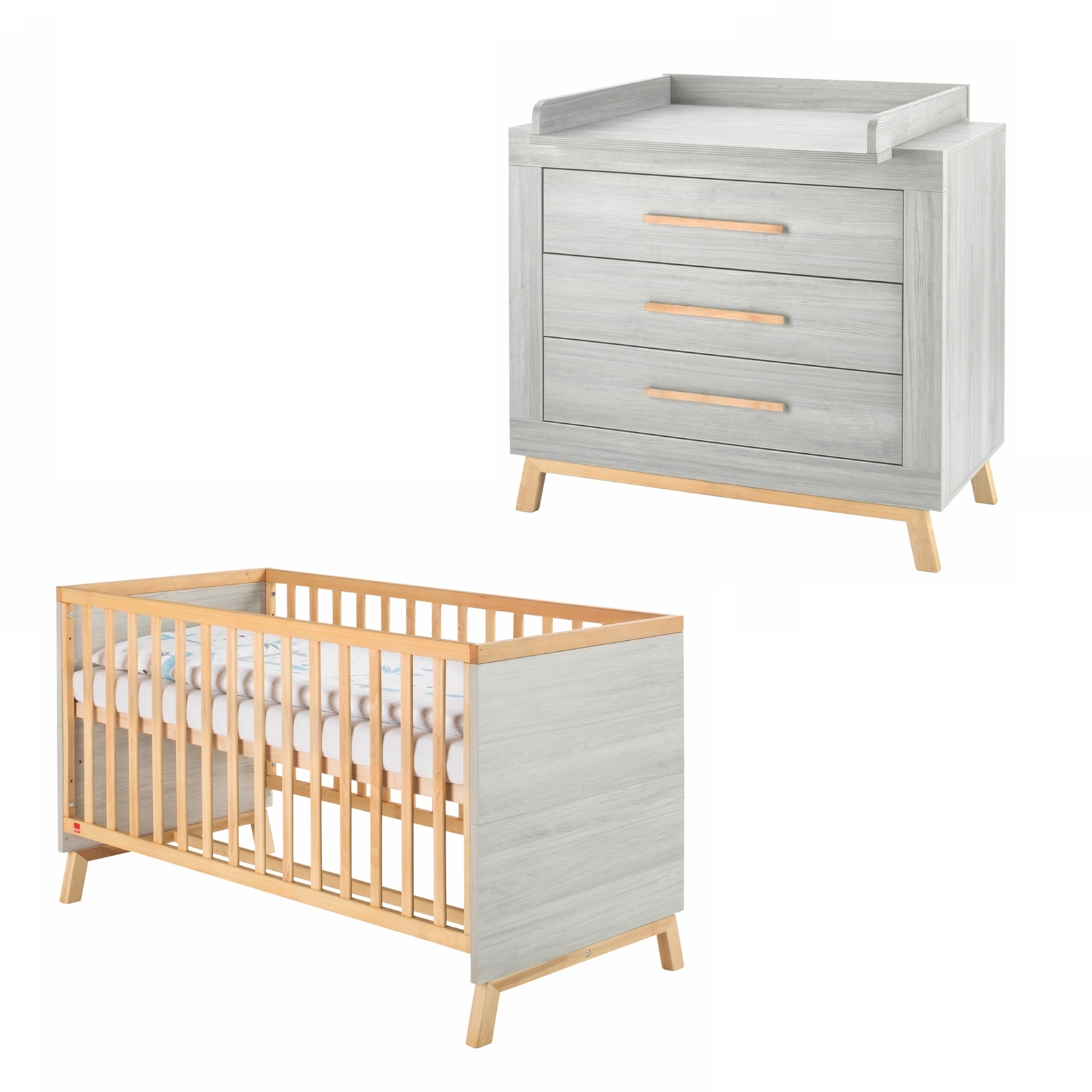 Schardt Kinderzimmer Set 3-teilig Miami Grey Bett, Kommode